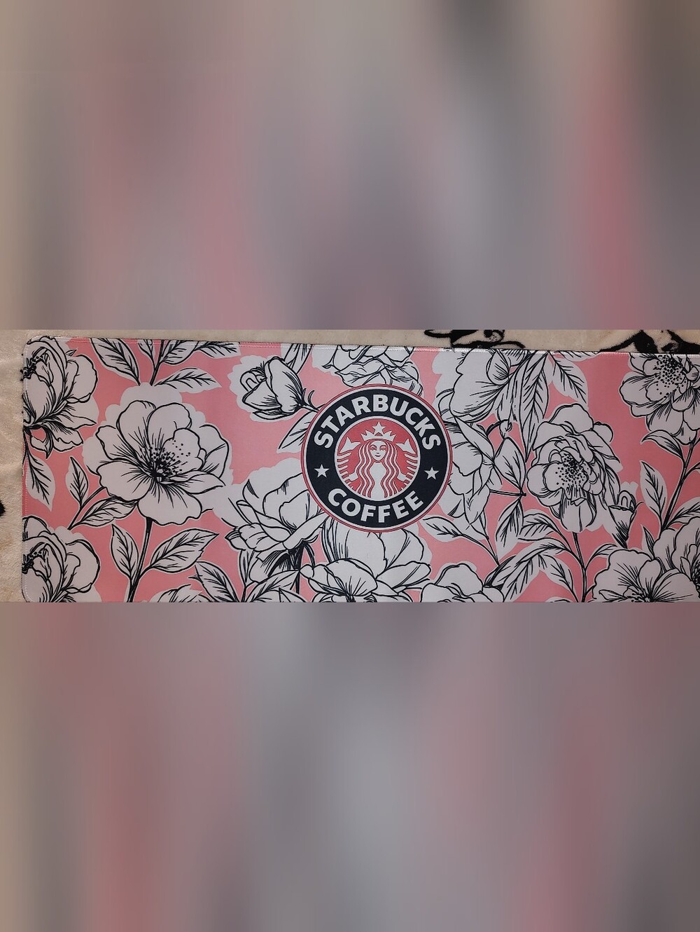 New! Starbucks Pink Floral Computer/ Gaming Desk Mat 12"X36"